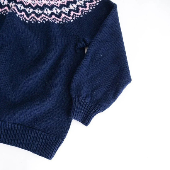 Vintage Navy Chunky Knit Cowichan Fair Isle Fisherman Sweater Cabincore S - Picture 7 of 12